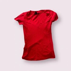 Red Cotton V-Neck Shirt